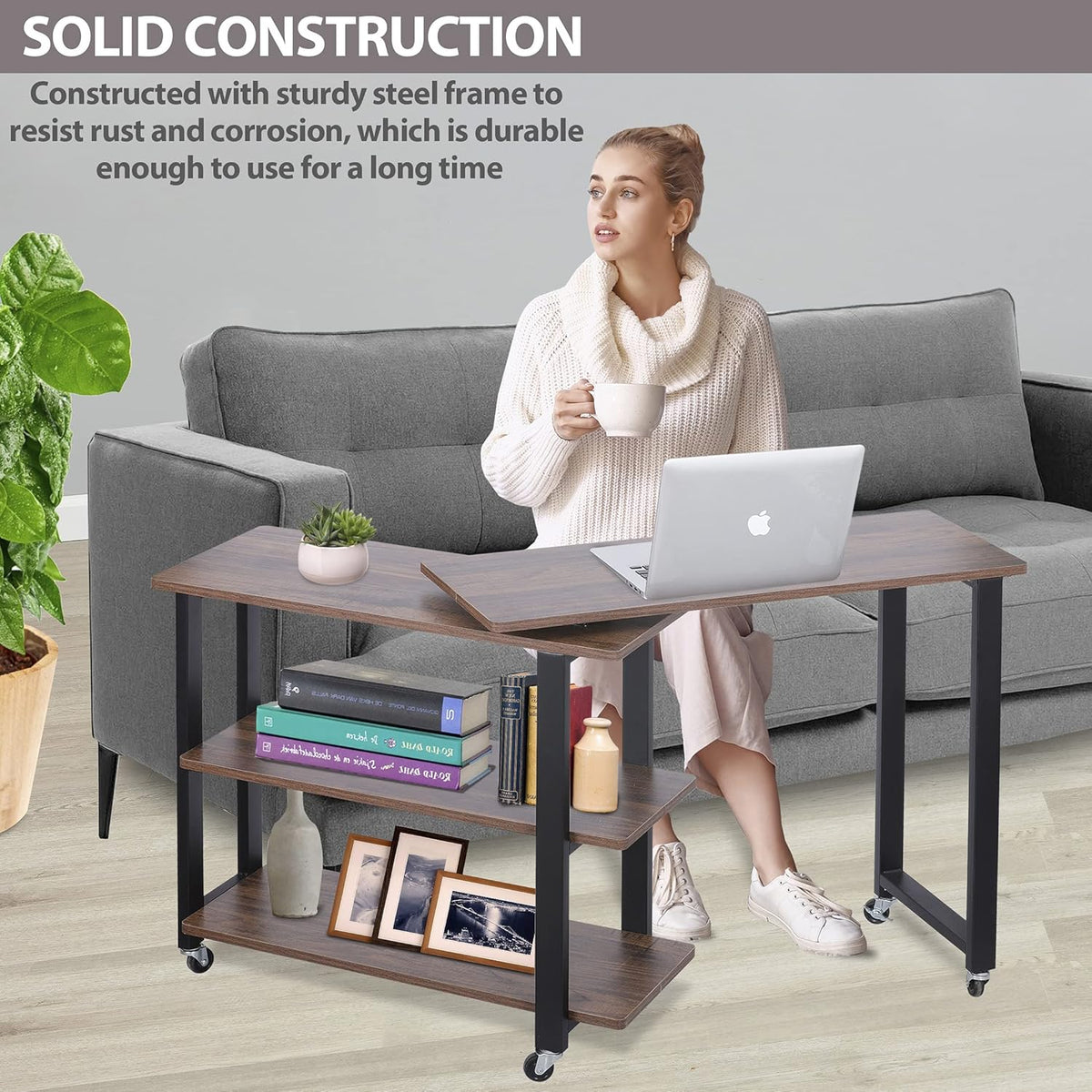 360° Rotating Sofa Side Table with 2-Tier Storage Shelves T375
