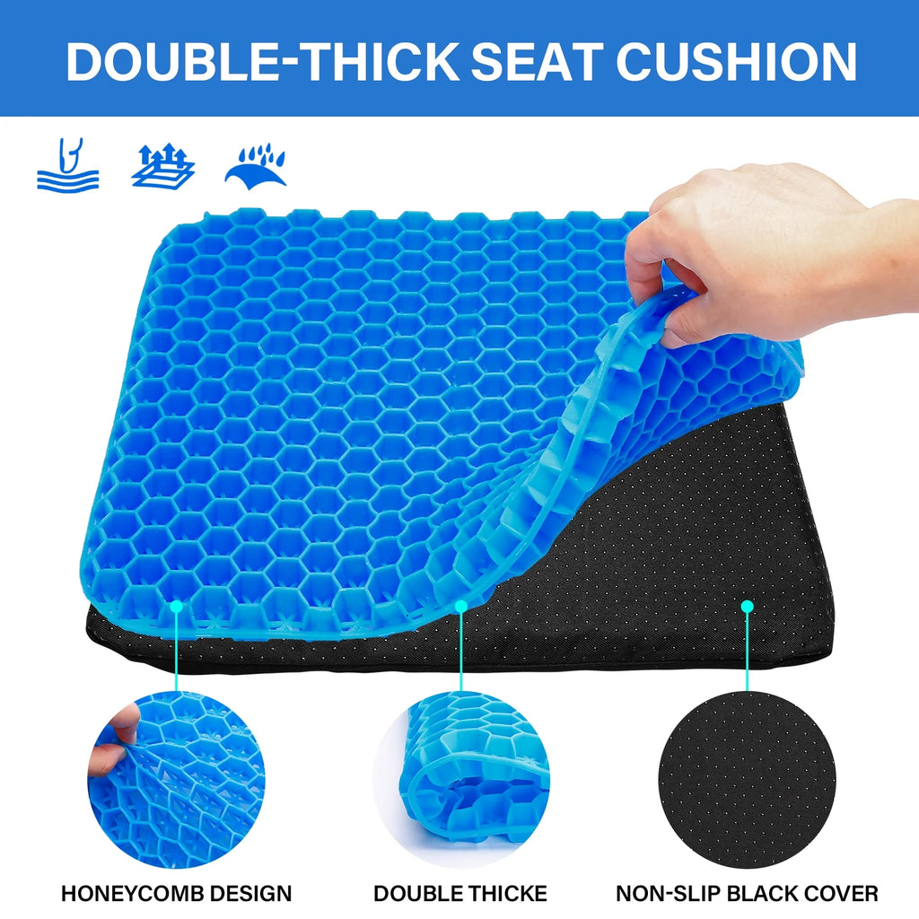 Gel Kayak Seat Cushion with Washable Non-Slip Cover, Waterproof Double Thicken Layer, Breathable Honeycomb Design, 14.9inch*12.9inch*1.1inch B2506