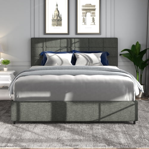 Queen Size Linen Upholstered Platform Bed Frame with 4 Drawers K464135