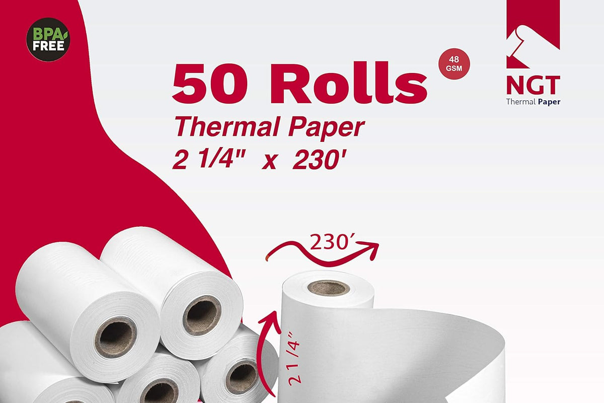 50 pcs 2 ¼ inch x 230 ft Thermal Paper Rolls L754