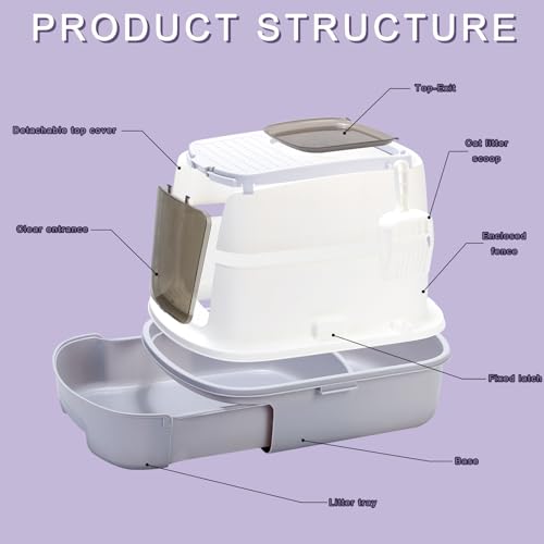 Grey Enclosed Cat Litter Box with Lid F209162