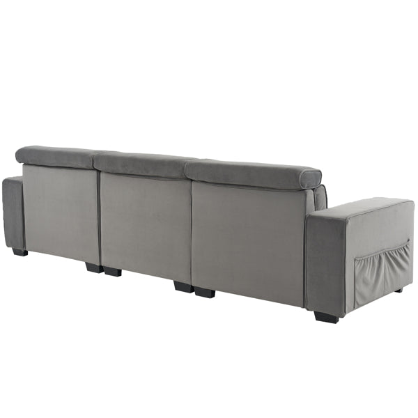 Dark gray flannel three-person sofa with side pockets W620