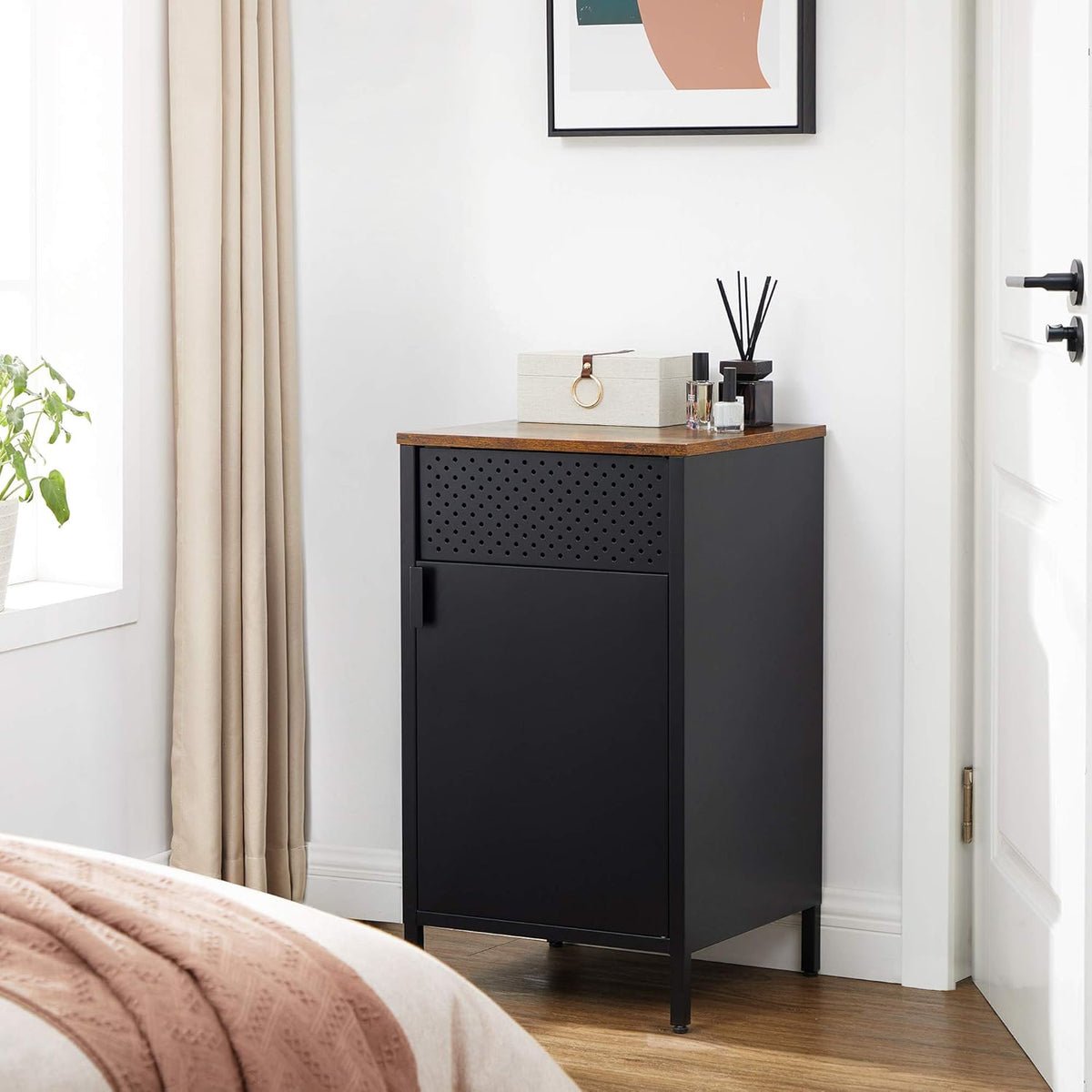 Rustic Brown and Black Nightstand with Door A2599