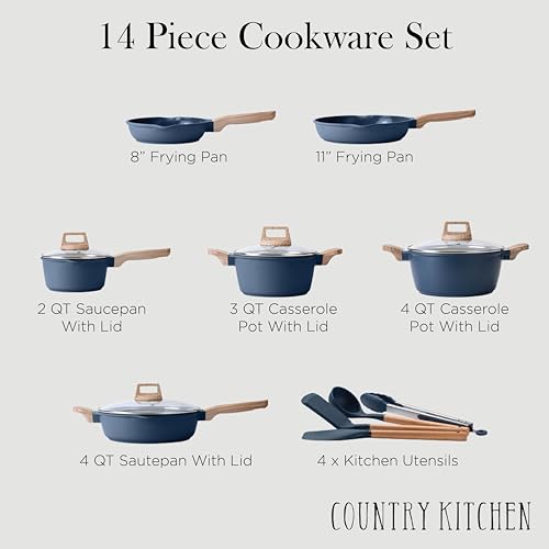 14 Pcs Nonstick Cast Aluminum Cookware Set with Utensils O18837