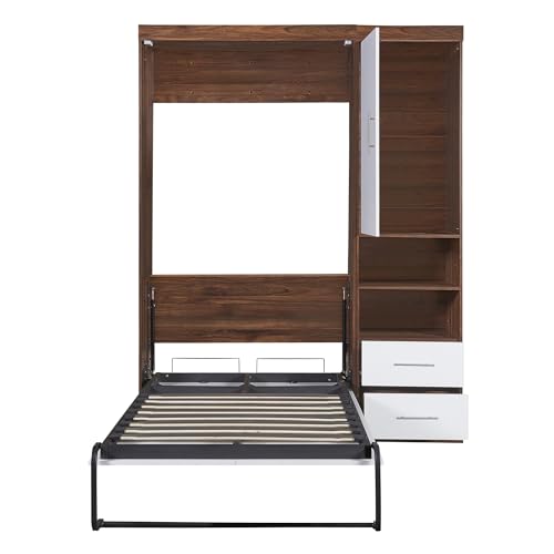 White Wood Murphy Bed with Cabinet J7334