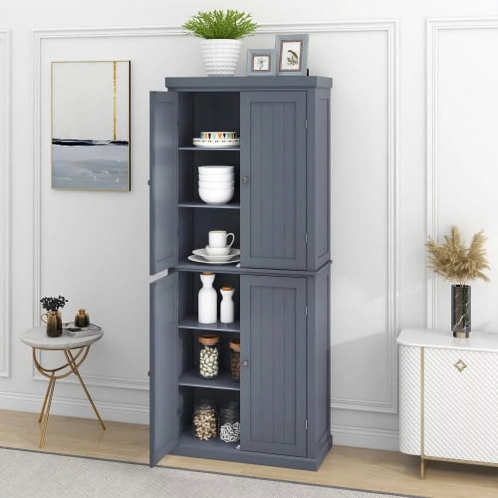 Tall Kitchen Pantry Storage Cabinet with 4 Doors and Adjustable Shelves S24547
