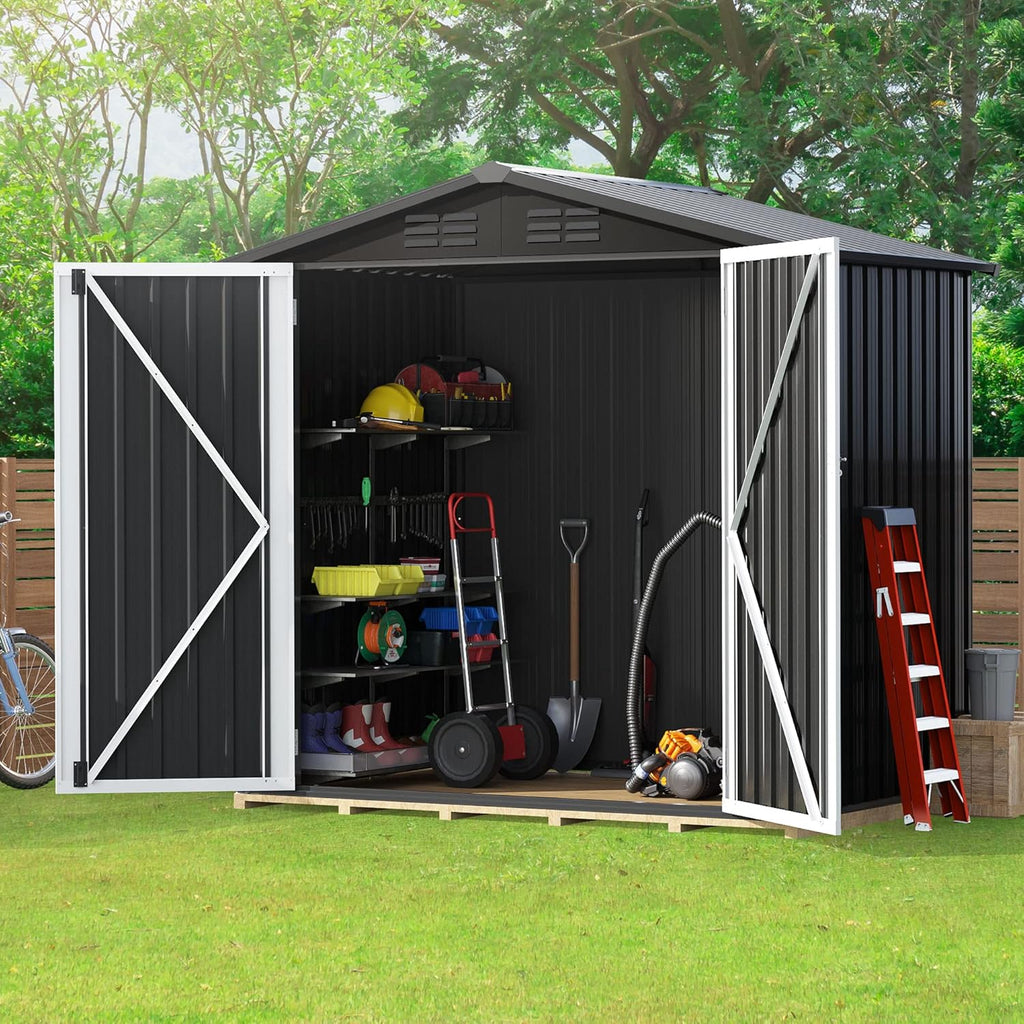 Black 6 x 4FT Metal Outdoor Storage Shed L586327