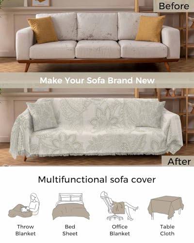 Beige Floral Sofa Cover 71"x102" L58308