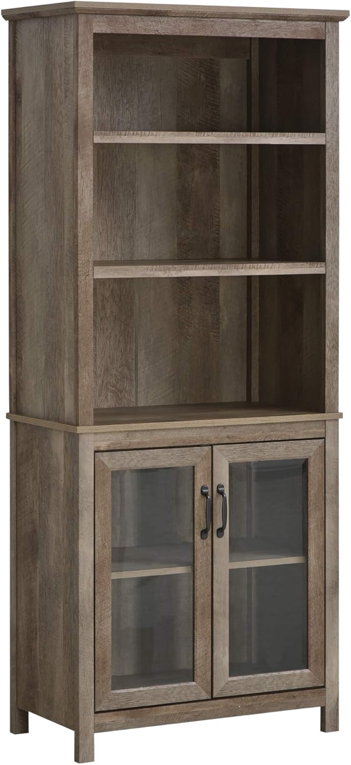71 Bookcase Storage Hutch Cabinet with Adjustable Shelves and Glass Doors S6798