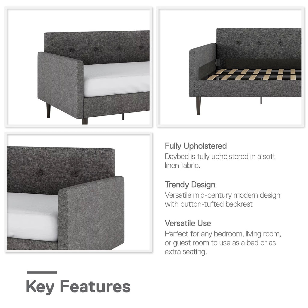 Gray Linen Twin Size Upholstered Daybed D15216