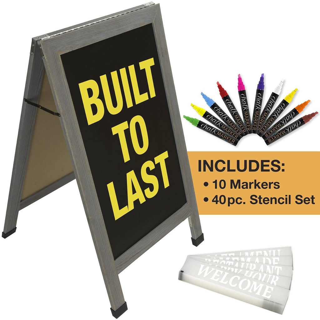 Heavy-Duty Sandwich Board Sidewalk Chalkboard Sign with Chalk Markers, Stencil Set, Chalk, Eraser D903449