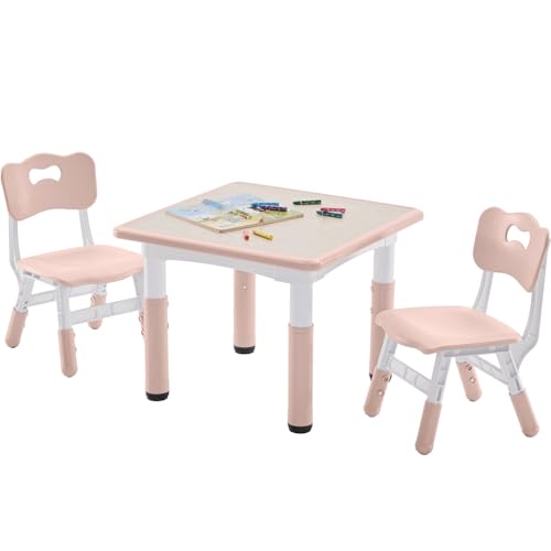Height-Adjustable Kids Table and 2 Chairs Set with Graffiti Desktop Q3064