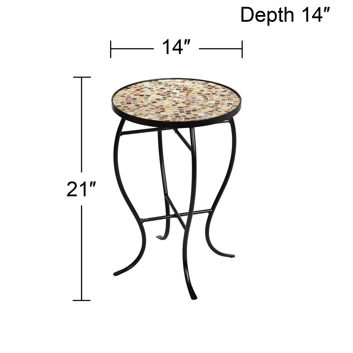 Black Round Outdoor Accent Side Table 14" Wide Mosaic Tabletop Z58215