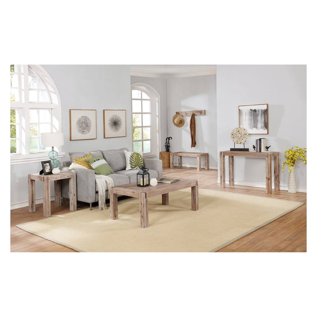 Brushed Driftwood Acacia Wood End Table with Metal Inset Z193