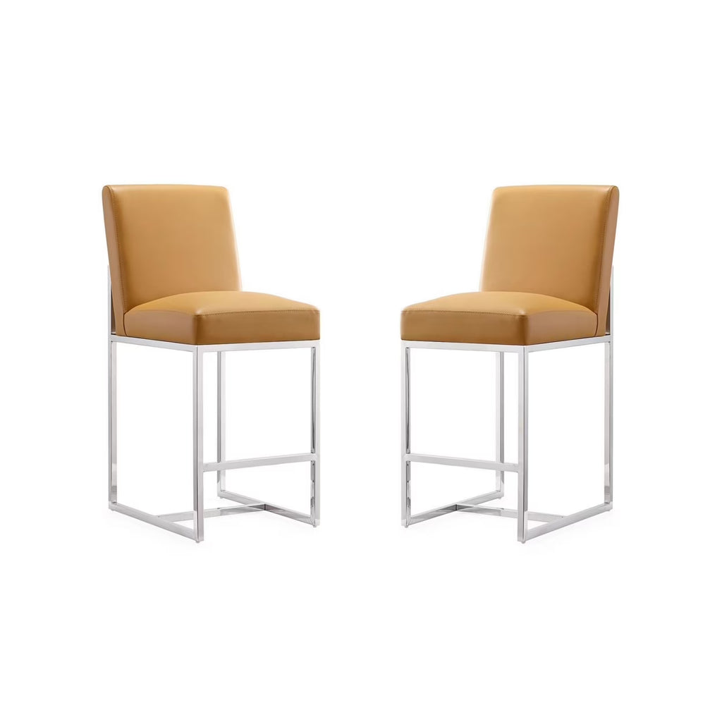 Camel Polished Chrome Stainless Steel Counter Height Bar Stool Set of 2 D672