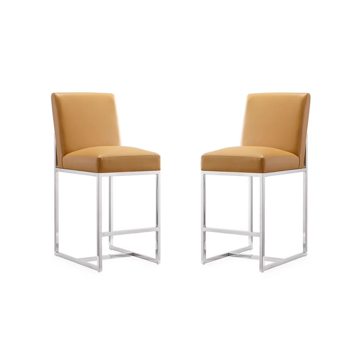Camel Polished Chrome Stainless Steel Counter Height Bar Stool Set of 2 D672