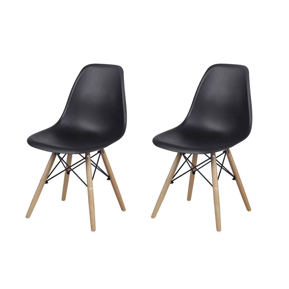 Black Plastic Armless Dining Chair Wood Leg, Set of 2 N936