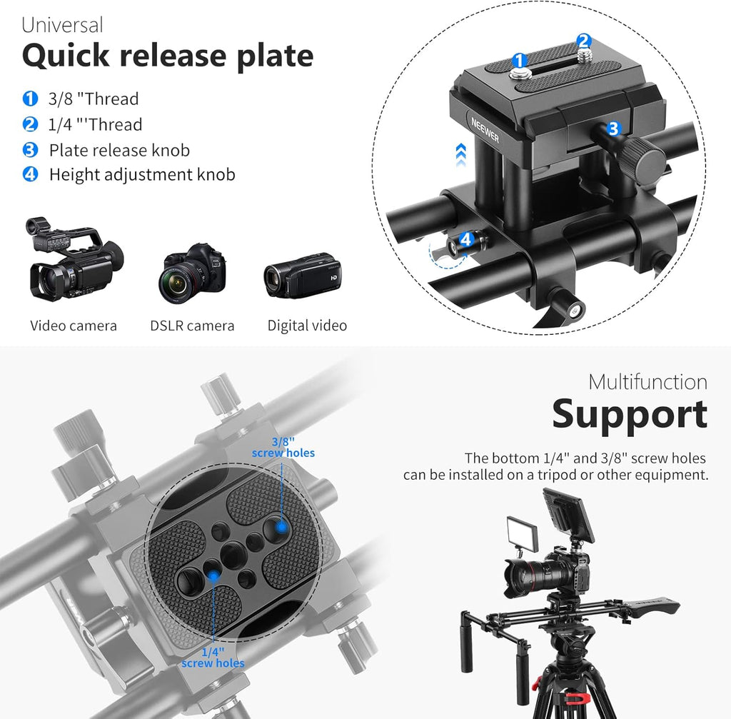 Universal Camera Shoulder Mount with Movable Shoulder Pad, 15mm Rod, 1/4 3/8 QR Plate Z53516
