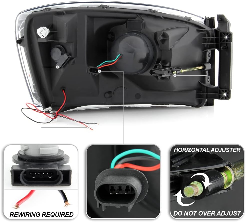 Black Housing LED Projector Headlights for Dodge Ram 1500 2500 3500 Pickup C6479