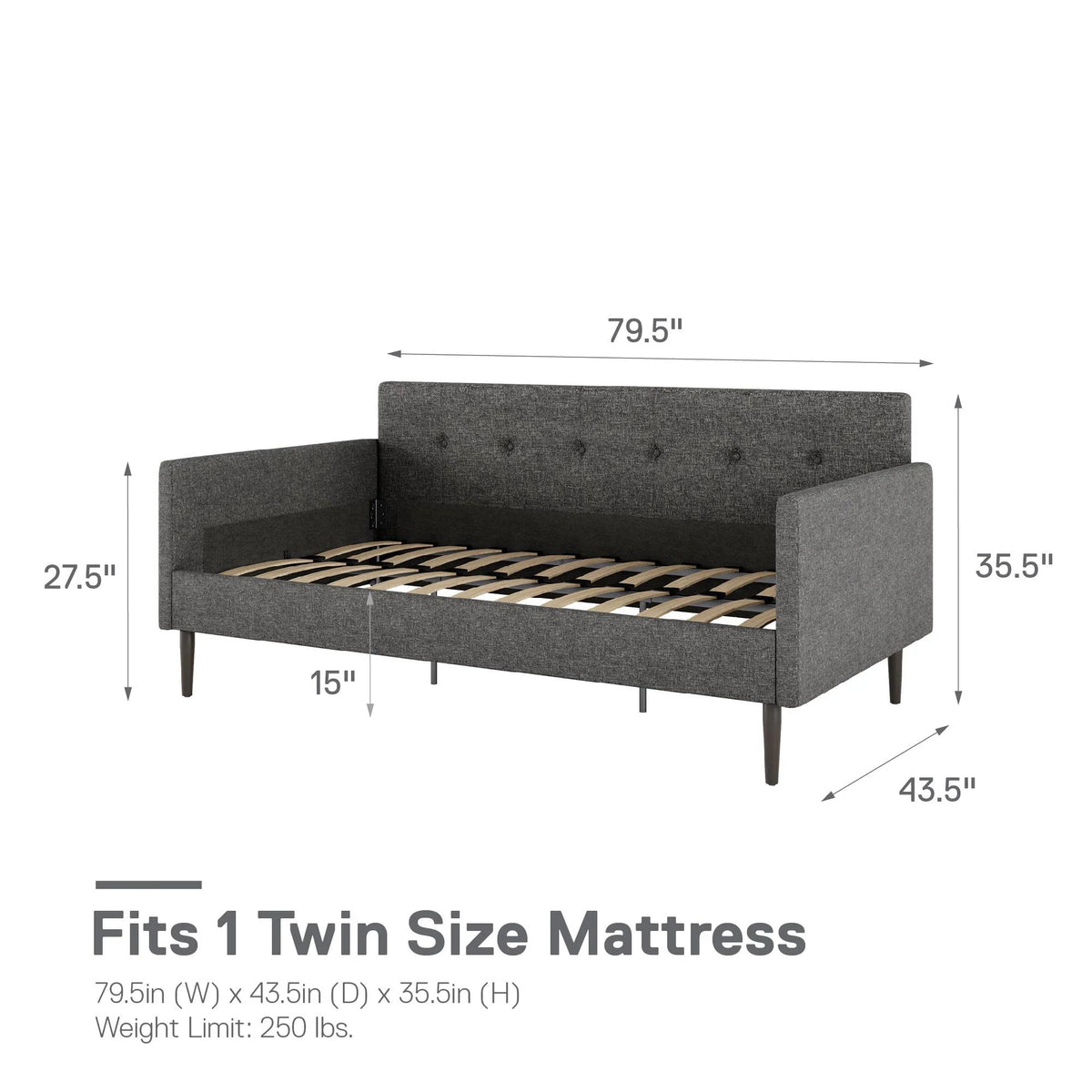 Gray Linen Twin Size Upholstered Daybed D15216
