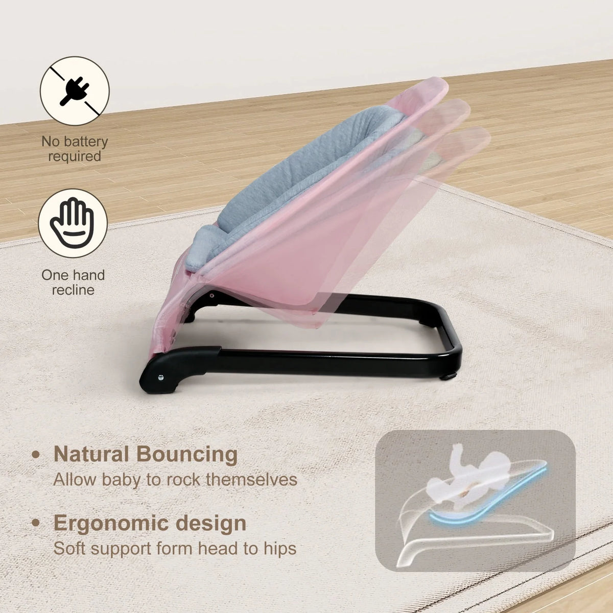 Baby Bouncer 3 in 1 Folding Rocker Seat Grey H15774