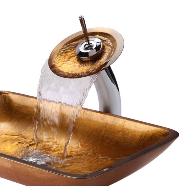 Golden Pearl Rectangular Glass Vessel Sink and Waterfall Faucet I697