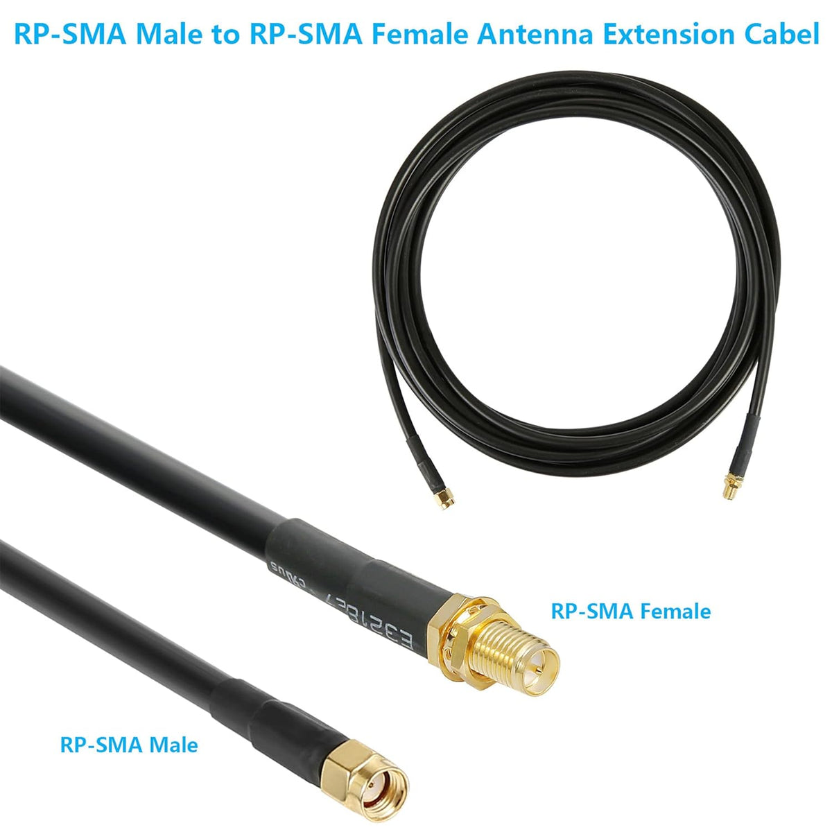 15 ft RP-SMA Male to RP-SMA Female Extension Cable, 50 Ohm Pure Copper Coax Pack of 2 P39851