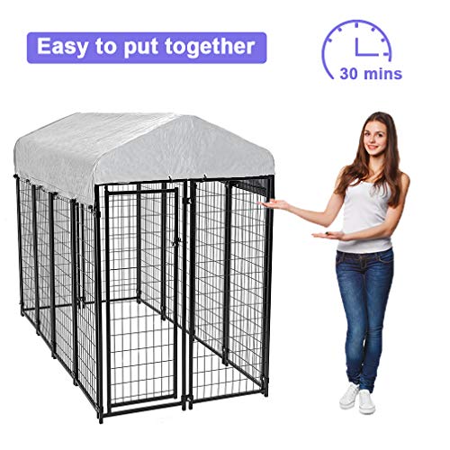 8 x 4 x 6 Ft Metal Galvanized Dog Kennel with Cover X505