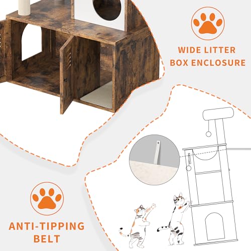 Rustic Brown Wooden Cat Furniture with Cat Tree Tower and Condo Y8204
