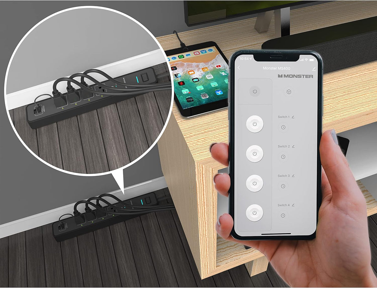 Black Smart Power Outlet with 4 Outlets and 2 USB-A Plug-Ins N407114