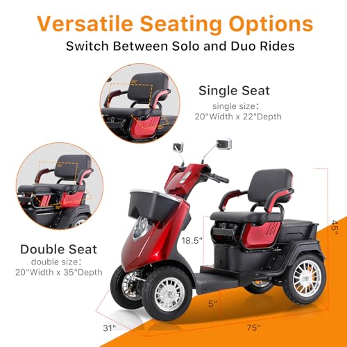 Red Heavy-Duty 4 Wheel Mobility Scooter 500lbs Capacity 1000W A194611