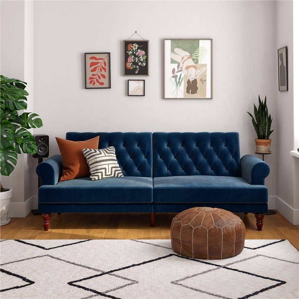 Ivory Velvet Convertible Futon U458236