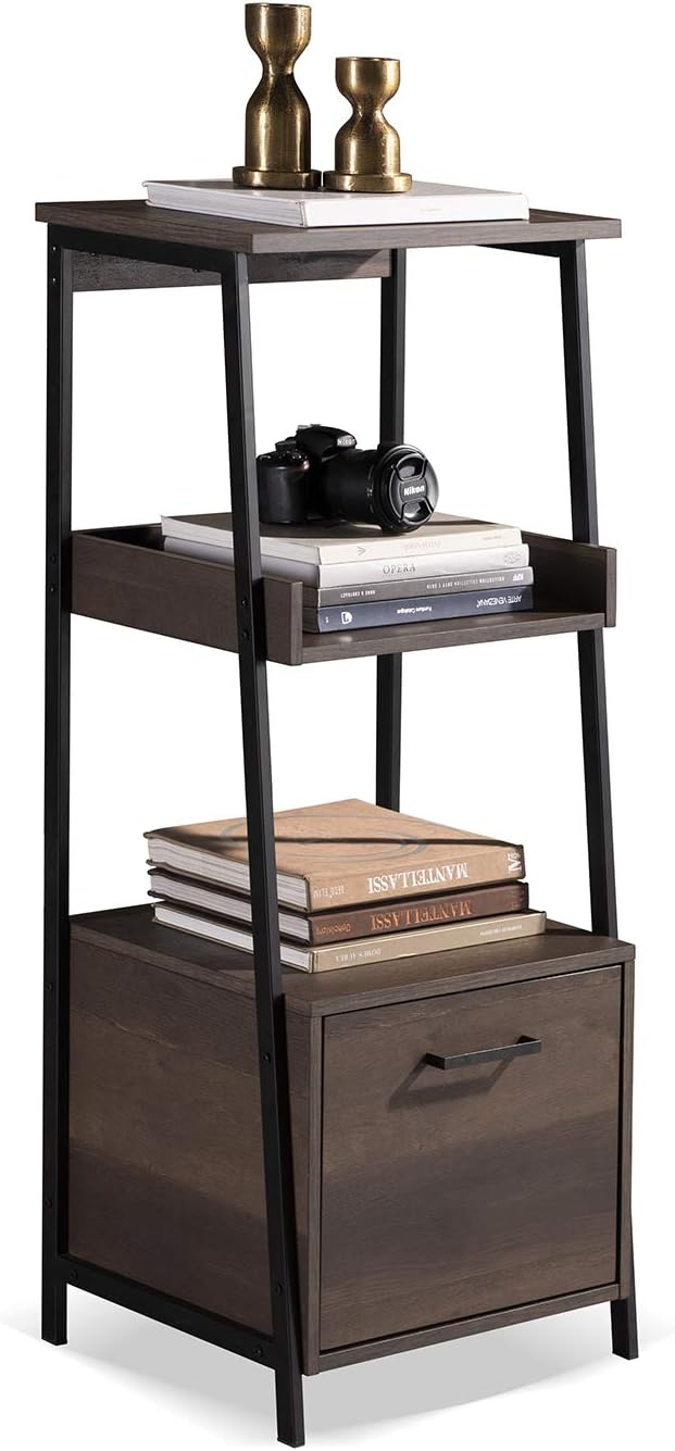 Smoky Oak Bookcase with Storage Shelf and Drawer J4279