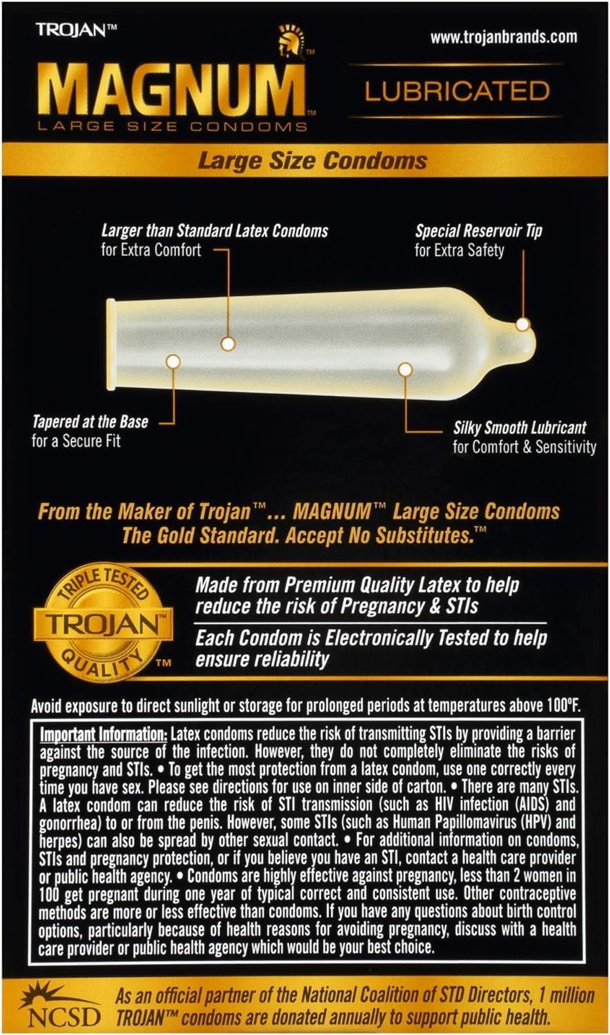 Magnum XL Size Lubricated Latex Condoms - 12 ct, Pack of 6 Z25100