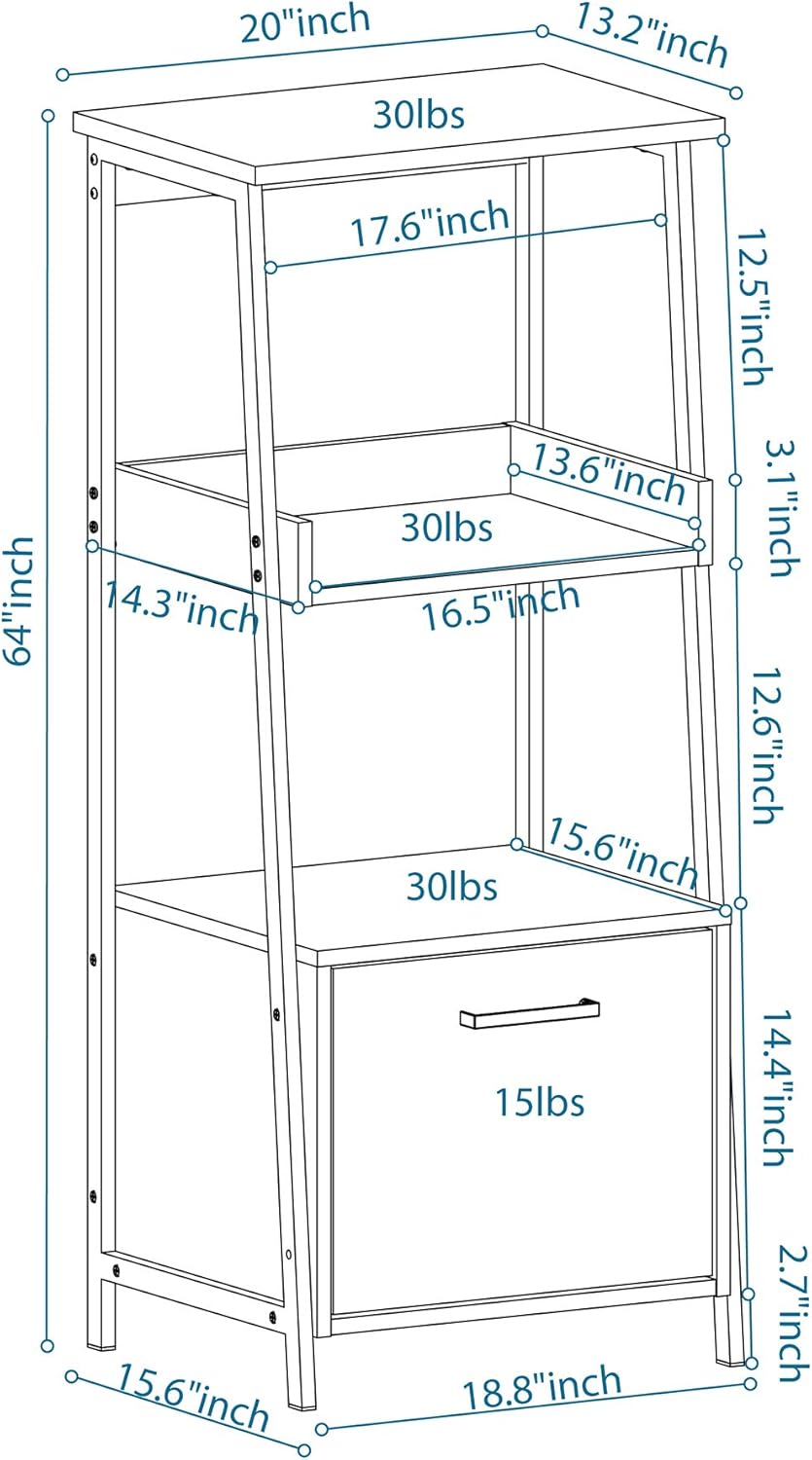 Smoky Oak Bookcase with Storage Shelf and Drawer J4279