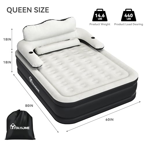 Queen Size Air Mattress with Headboard and Built-in Pump I84156