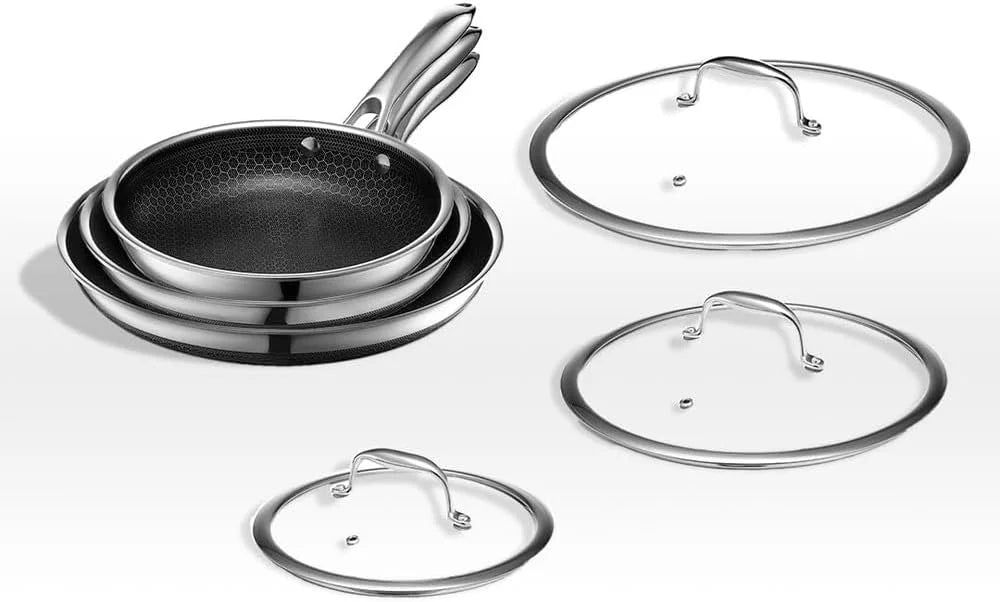 6 Piece Hybrid Stainless Steel Cookware Pan Set with Glass Lids M509817