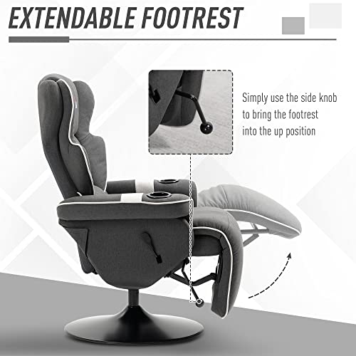 Black Manual Recliner Swivel Lounge Armchair with Footrest and Two Cup Holders X512