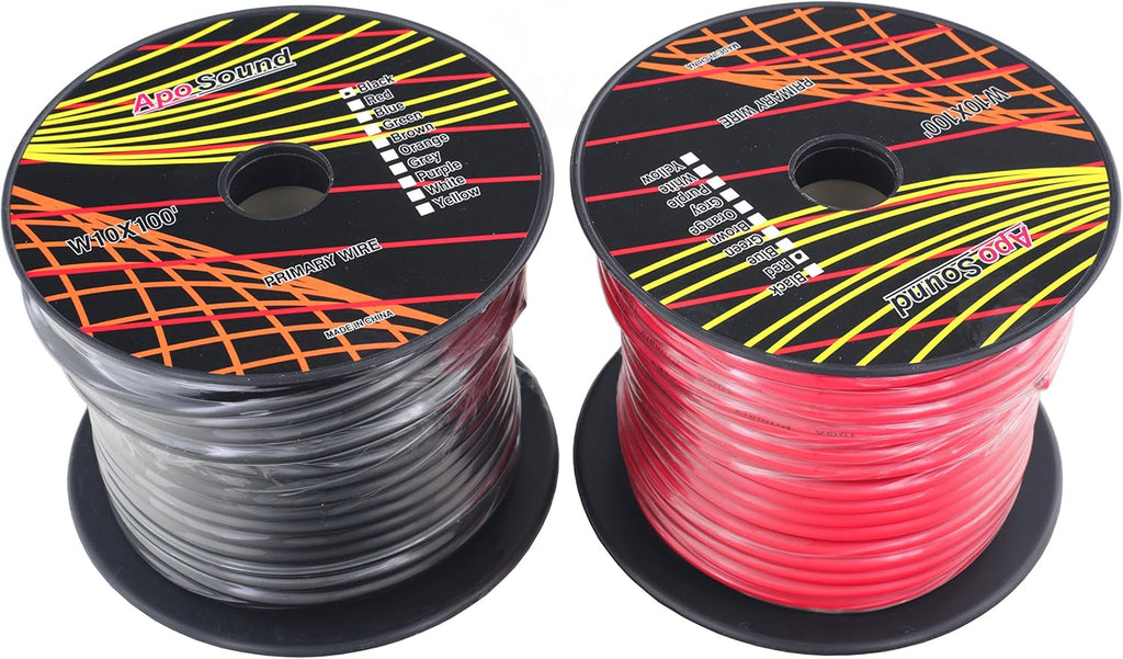 10 Gauge Stranded Copper Clad Aluminum Primary Wire, Red Black Blue Yellow 100 feet Roll H79117