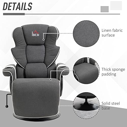 Black Manual Recliner Swivel Lounge Armchair with Footrest and Two Cup Holders X512