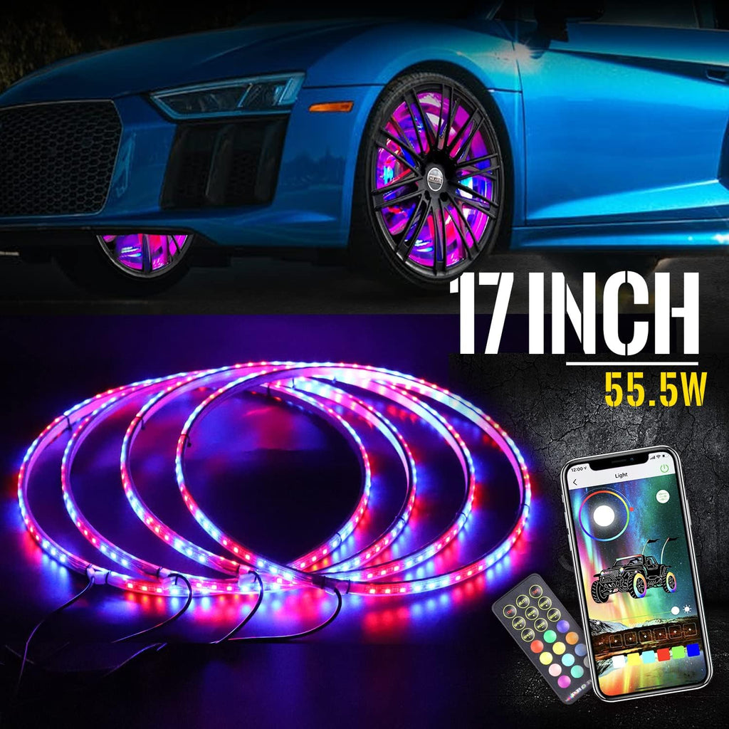 15.5 inch Single Row Wheel Ring Light Kit with Turn Signal and Braking Function 4PCS W159