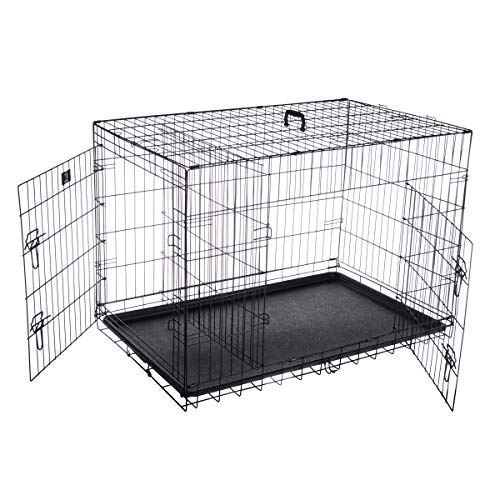 42-Inch Collapsible Dog Crate with Divider Wall Panel (Black) S60911