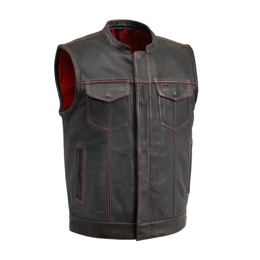 Mens Motorcycle Biker Riding Leather Vest with Mesh lining and Conceal Carry Pockets G8606