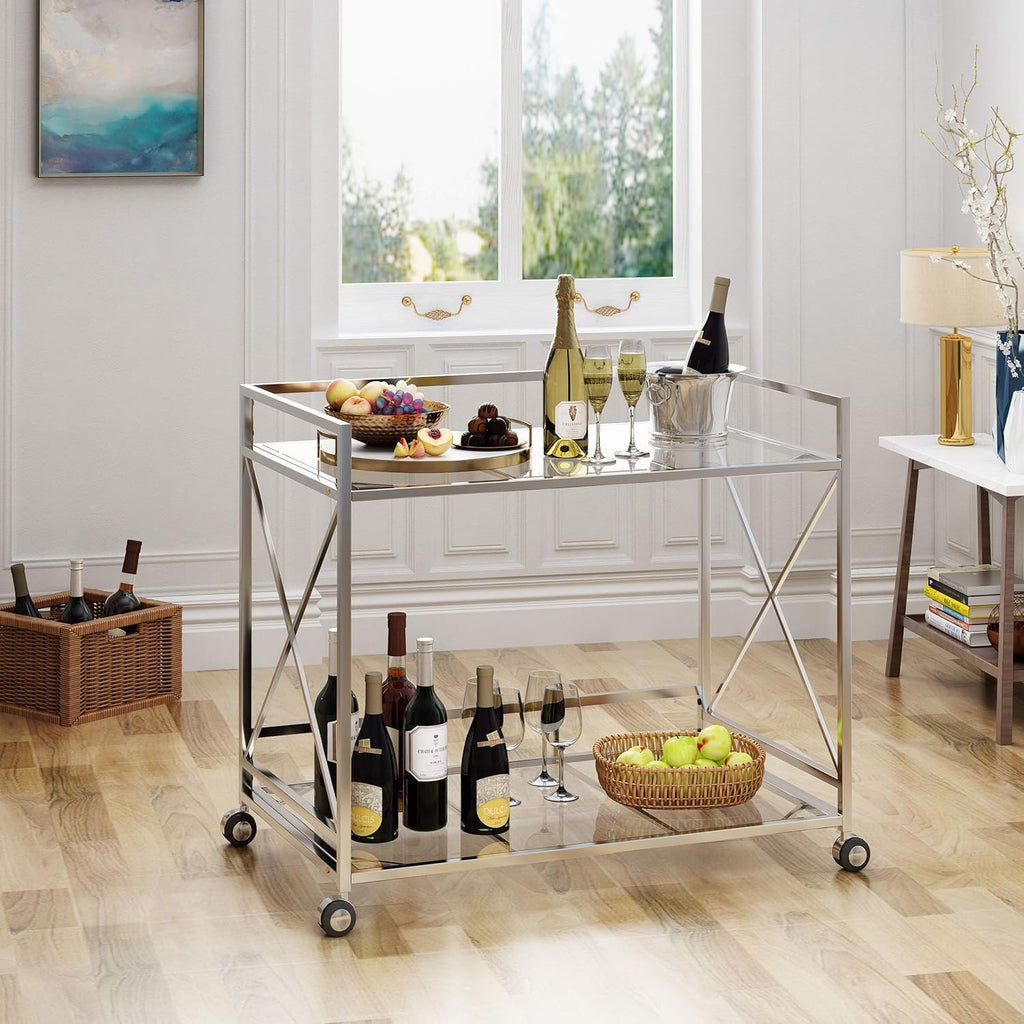 Industrial Modern Iron and Glass Bar Cart K758557