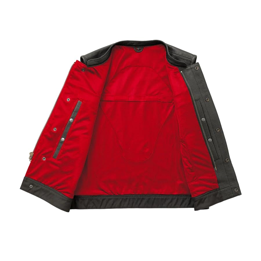 Mens Motorcycle Biker Riding Leather Vest with Mesh lining and Conceal Carry Pockets G8606