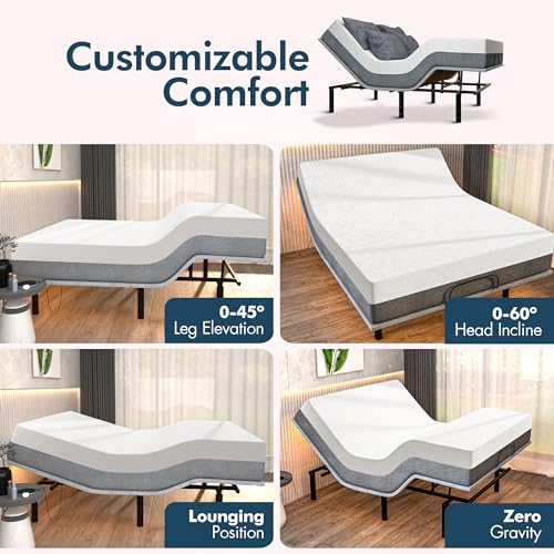 Queen Adjustable Bed Frame with Mattress Included Cooling Gel Memory Foam Mattress Z1222