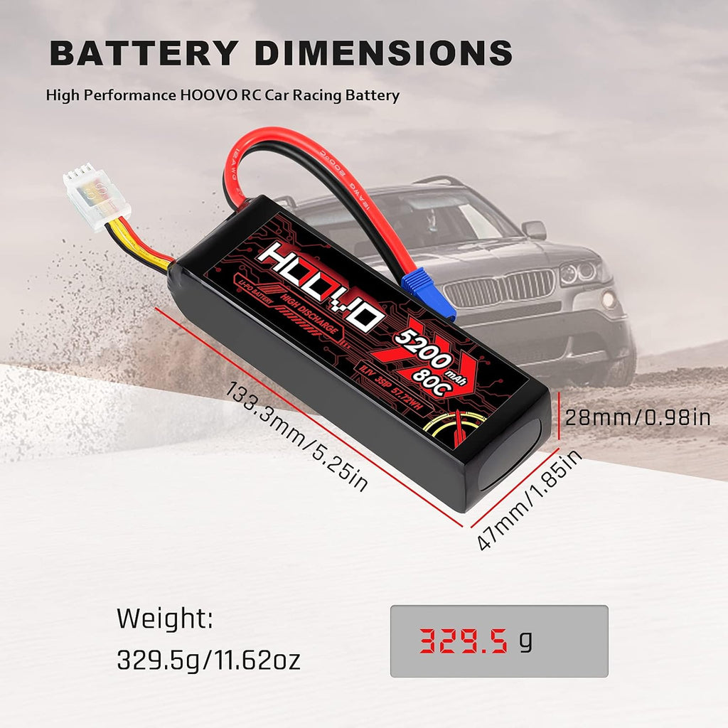 3S Lipo Battery 11.1V 80C 5200mAh with EC5 Connector 2 Pack L8273