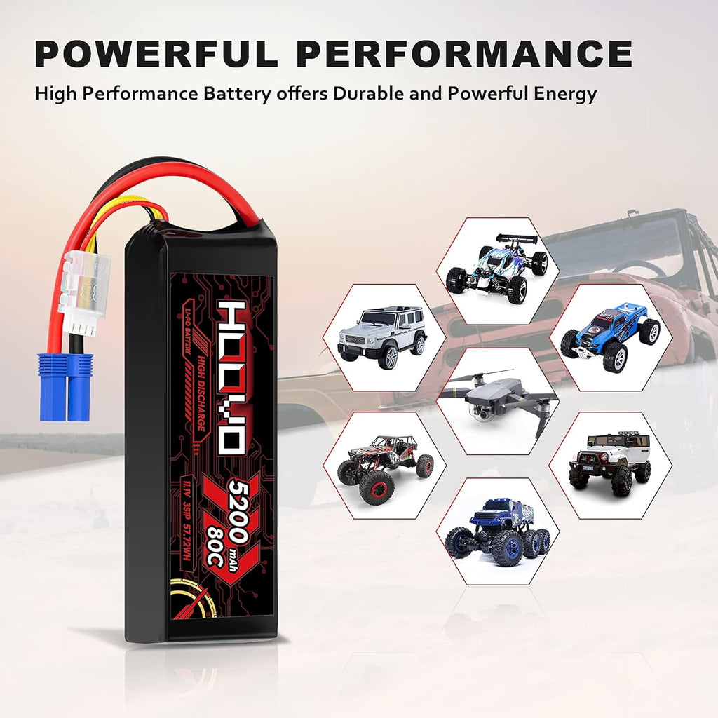 3S Lipo Battery 11.1V 80C 5200mAh with EC5 Connector 2 Pack L8273