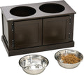 Elevated Dog Bowls with Storage Cabinet, 2 Stainless Steel Bowls, Coffee D8572