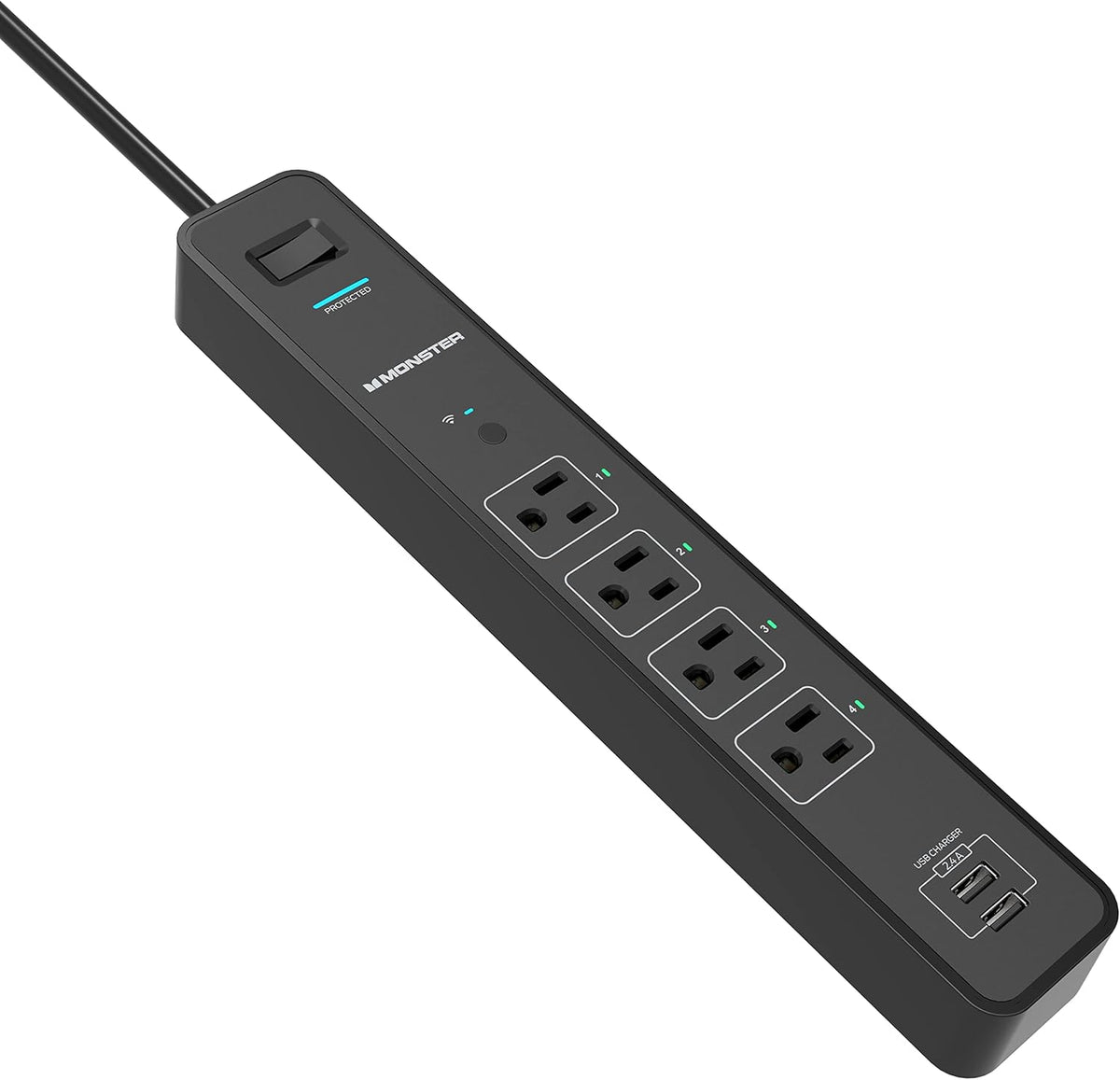 Black Smart Power Outlet with 4 Outlets and 2 USB-A Plug-Ins N407114